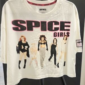 Spoce Girls Missy's Cotton White Crop Tee with Pink-Accented 'SPICE' Graphic